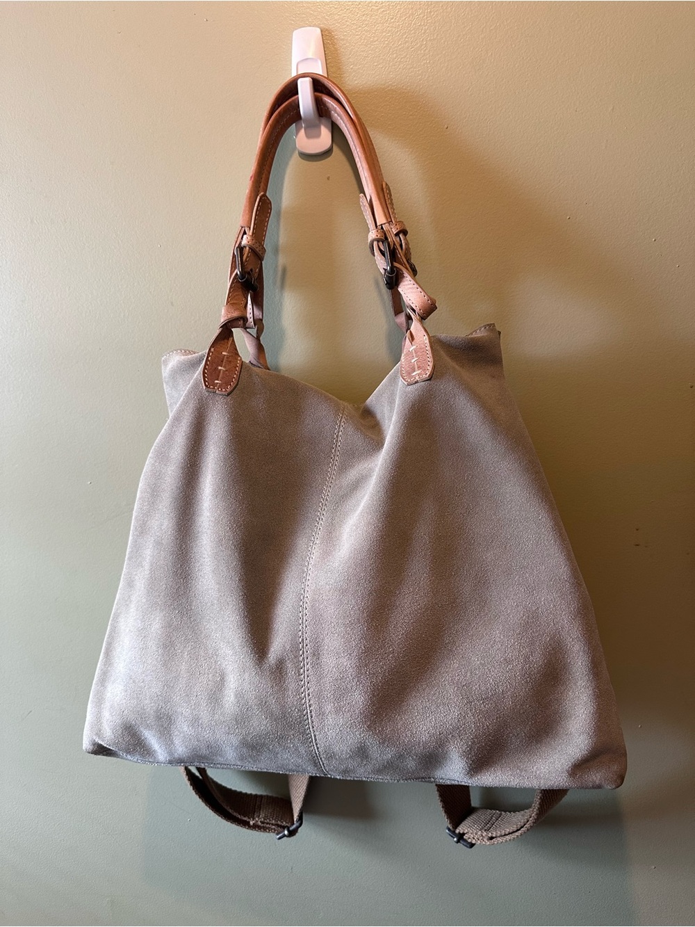 Free People Taupe Suede Tote Backpack with Tan Leather Straps